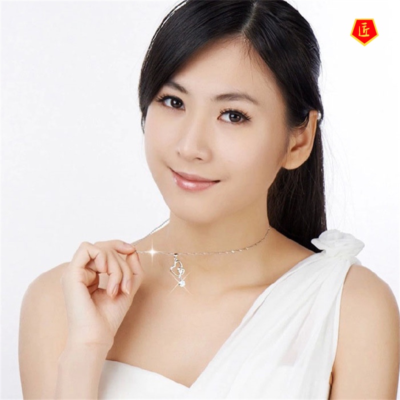 [Ready Stock]Women's Necklace Korean Fashion Silver Heart-Shaped Pendant