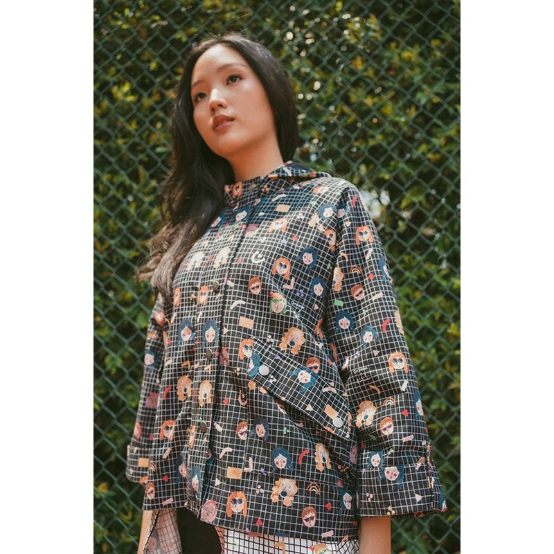 Black Grid Faces Rochida / Cottonink x Ideku Handmade Outer Jaket Hoodie Unik