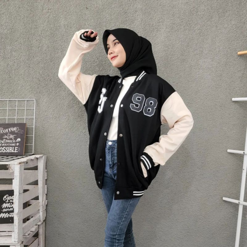 Sweater SJ98 Oversize pakaian Pria wanita BASEBALL bahan fleece