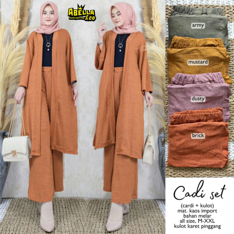 Cadi set setelan wanita long cardigan dan kulot bahan kaos