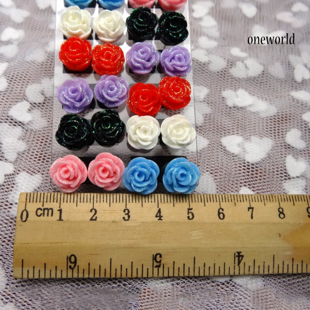 OW# 12Pairs Lifelike Fake Colorful Rose Flower Charm Ear Stud Earrings Jewelry Gift