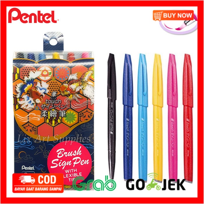 

(BISA COD) Pentel Touch Brush Sign Pen Set 6