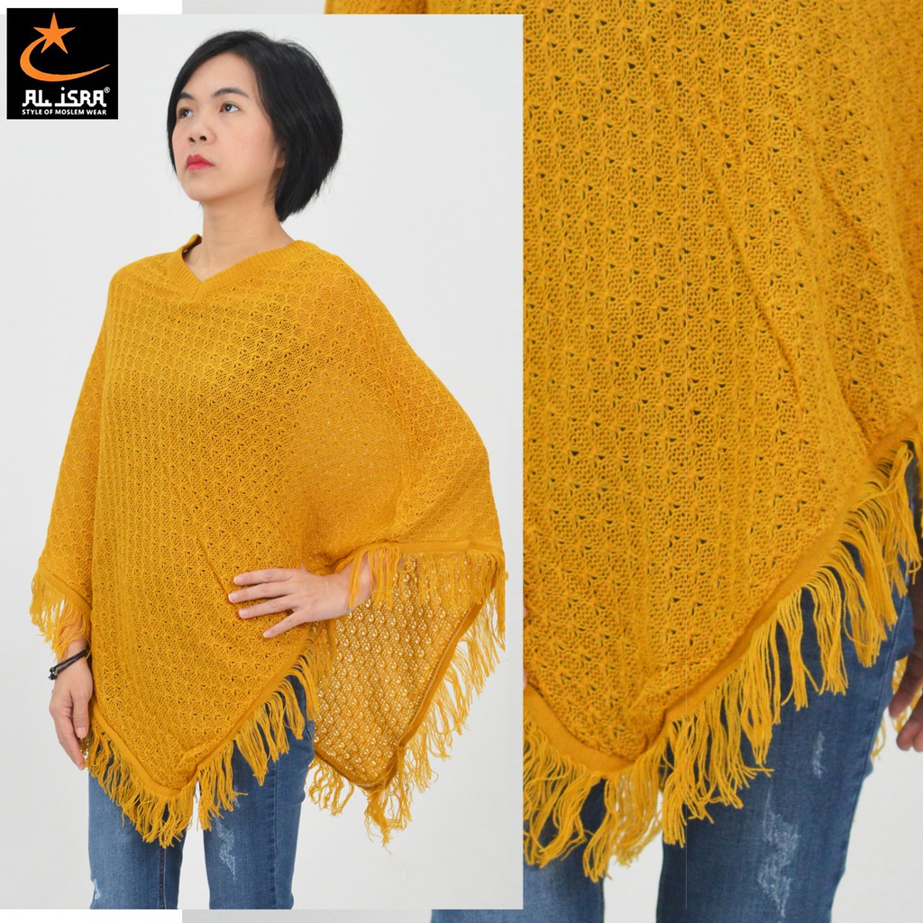 Al-Isra Outer Rajut Wanita Ponco Rajut Wanita Motif Polos