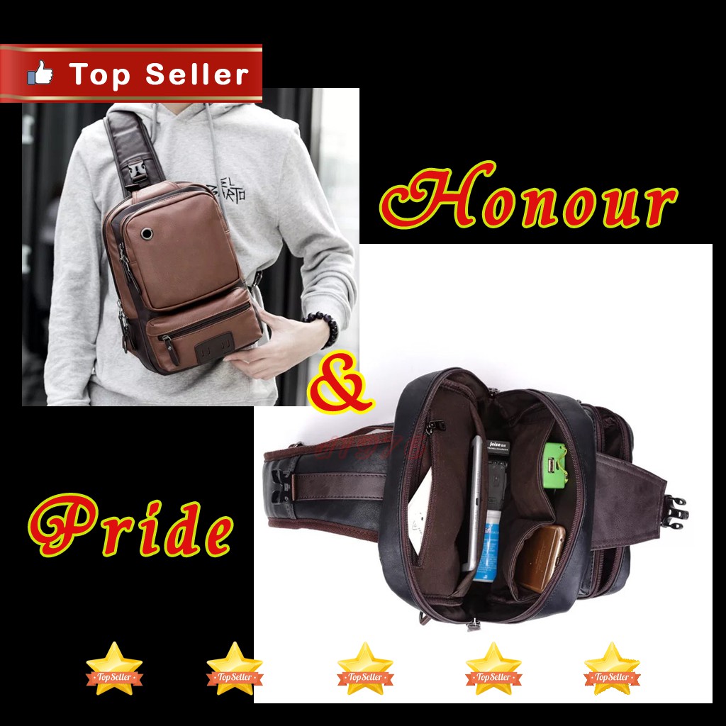d1976 Tas Selempang Kulit Pria Kualitas Premium Slempang Slingbag Import Warna Hitam d172080