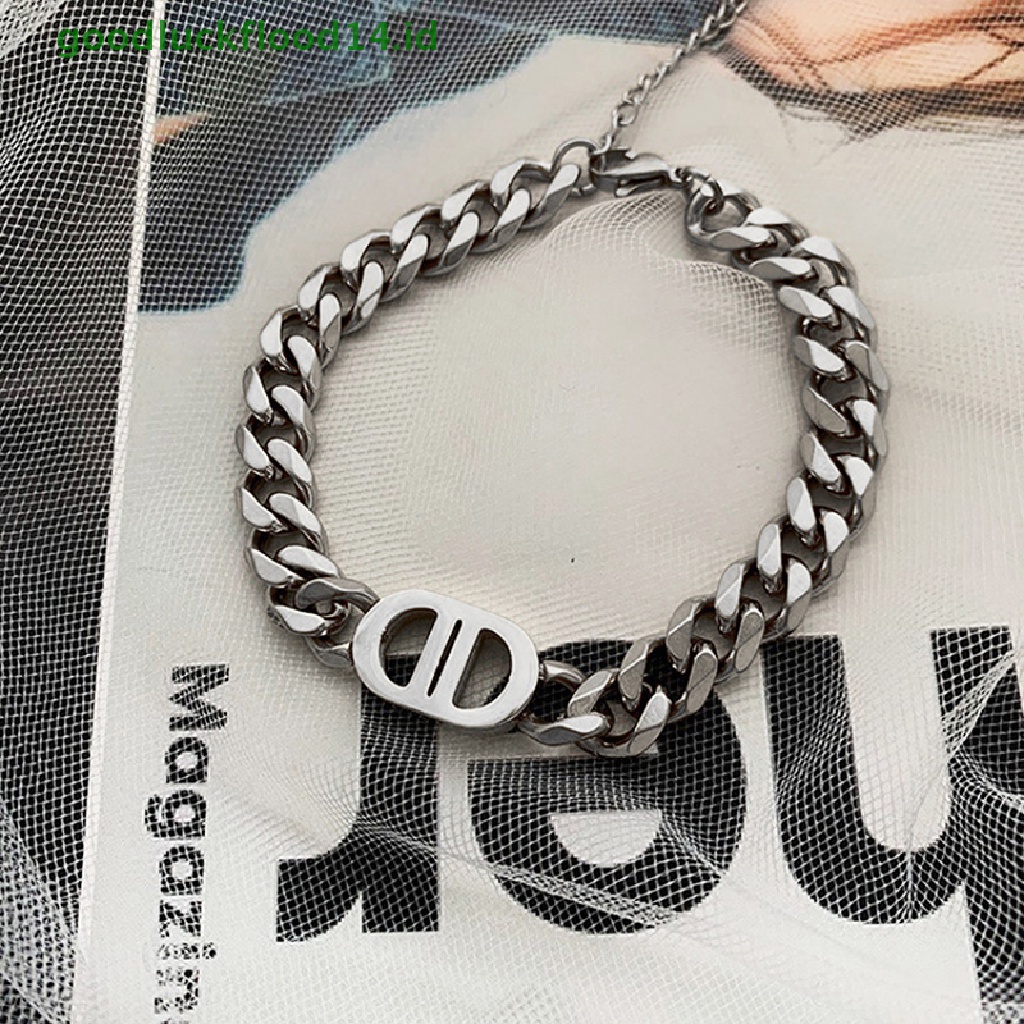 Kalung Rantai Bahan Titanium Steel Tebal Desain Double D Gaya Hip hop Untuk Wanita