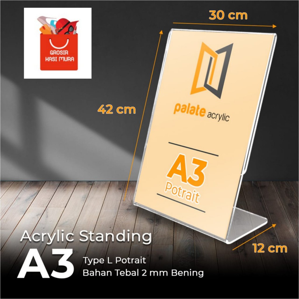 

Acrylic tent holder A3/ akrilik tent card A3 tempat brosur Meja Type L