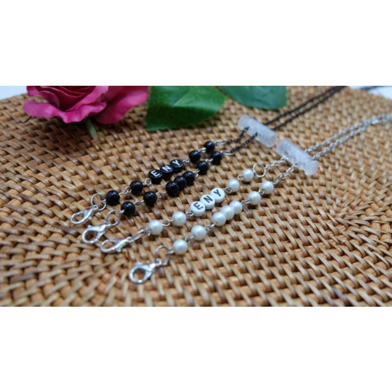 kalung masker hijab | kalung masker rantai strap masker mutiara kristal konektor masker hijab tali m