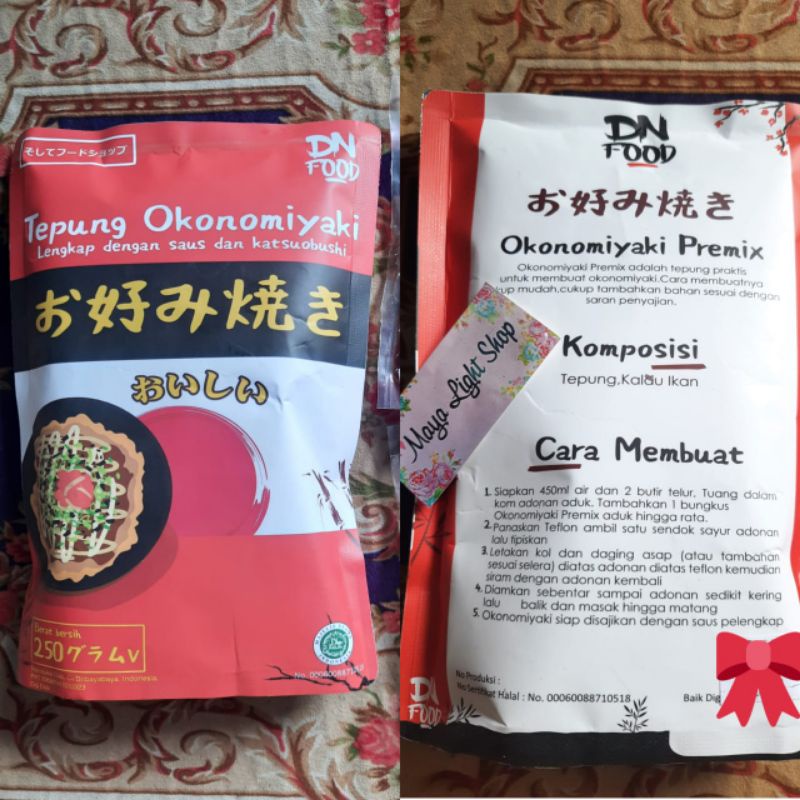 Tepung Okonomiyaki Premix Halal &amp; Enak murah termasuk katsuobushi cakalang dan saus takoyaki