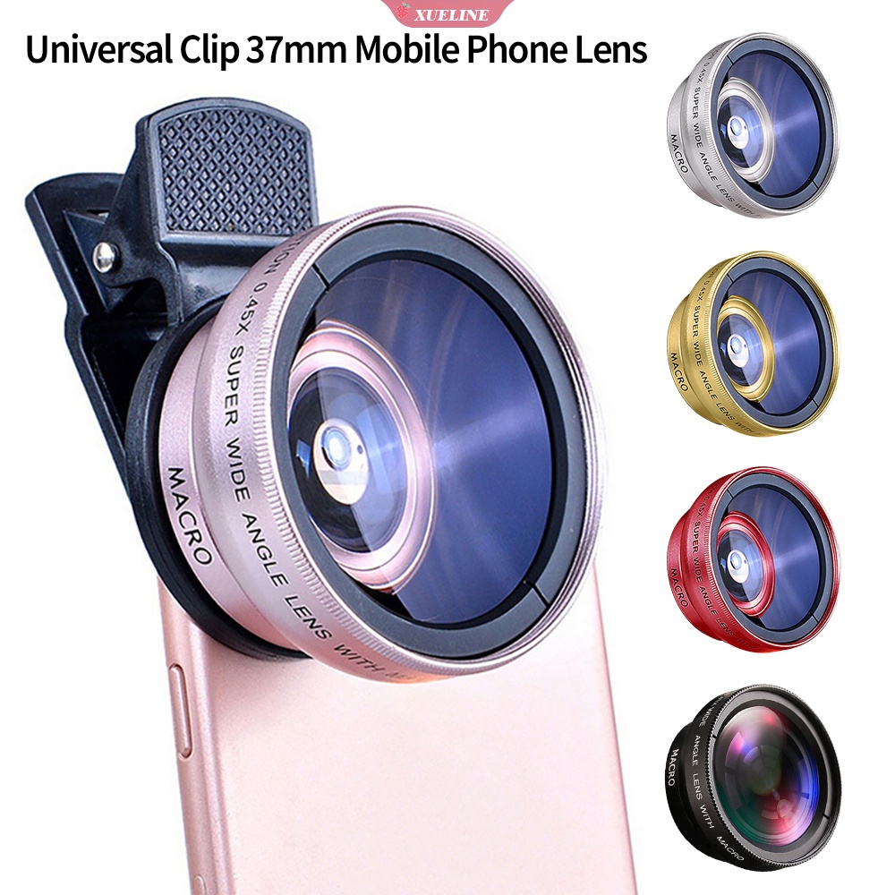 2 in 1 Lensa Kamera Ponsel Universal 37mm 0.45x 49uv Ultra Wide Angle Macro HD Portable Untuk iPhone