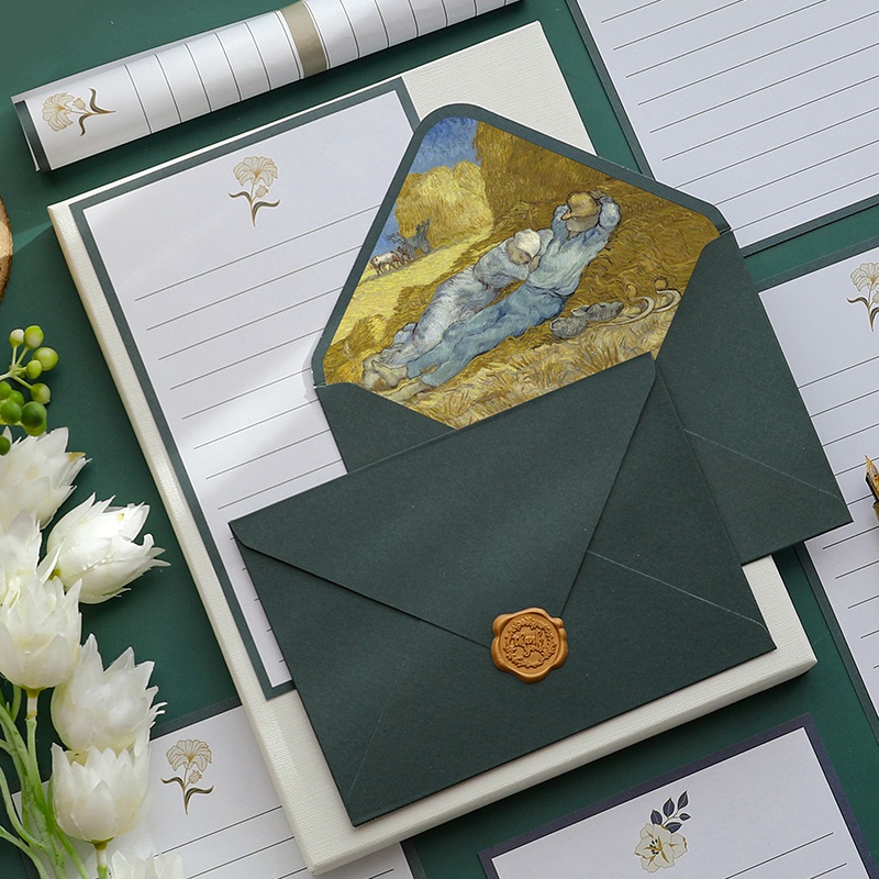 6pcs Set Amplop Kertas Motif Lukisan Cat Minyak Vintage Romantis Untuk Surat Valentine
