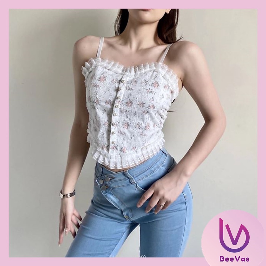 BV.ID BR747 BRA BH TANKTOP CROP KOREAN LACE FLORAL VINTAGE WANITA MOTIF BUNGA RETRO GAYA KOREA