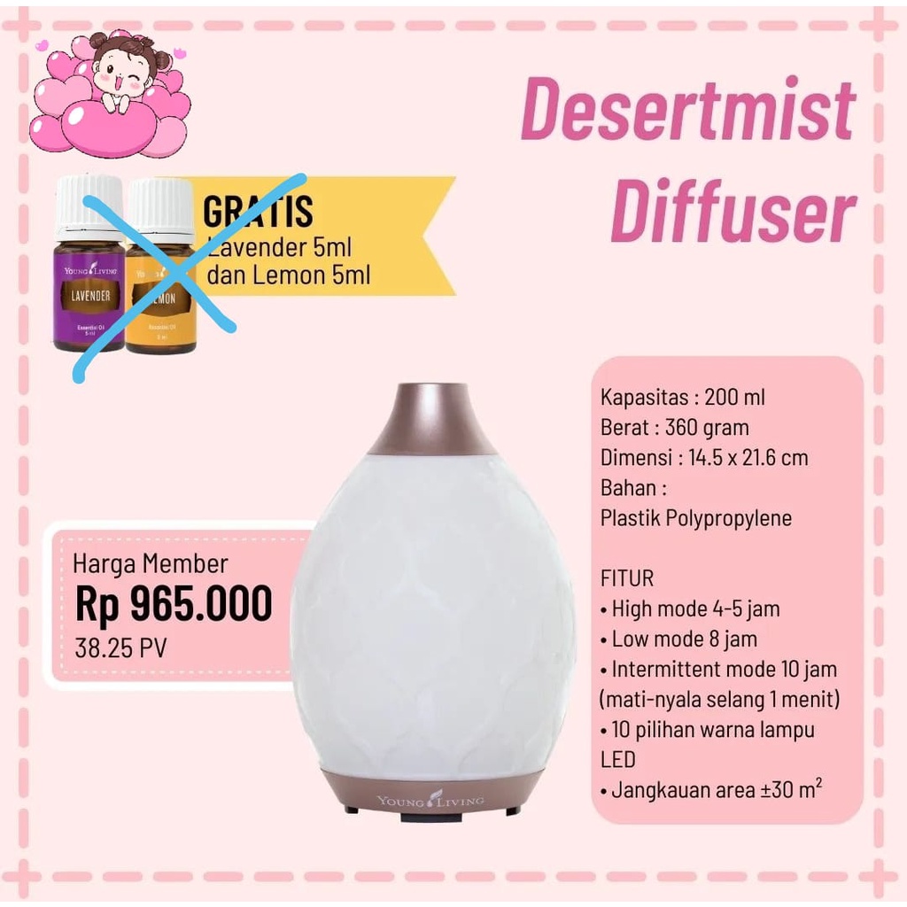YOUNG LIVING | DESSERT MIST DIFFUSER | FREE LEMON 15 ML ATAU RANDOM