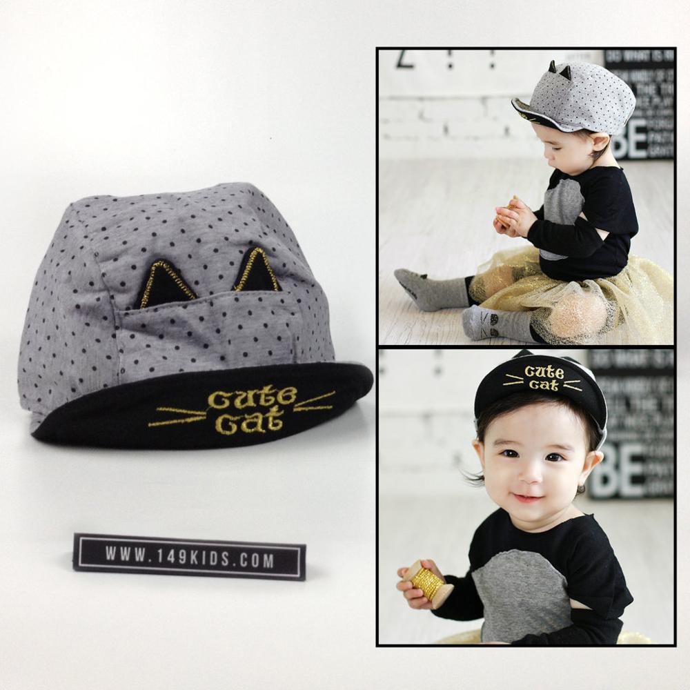 Topi Anak Laki Laki IMPORT PREMIUM Usia 1 - 3 Tahun Motif Kucing - Topi Anak Cute Cat Lucu Bisa Cowok Cewek