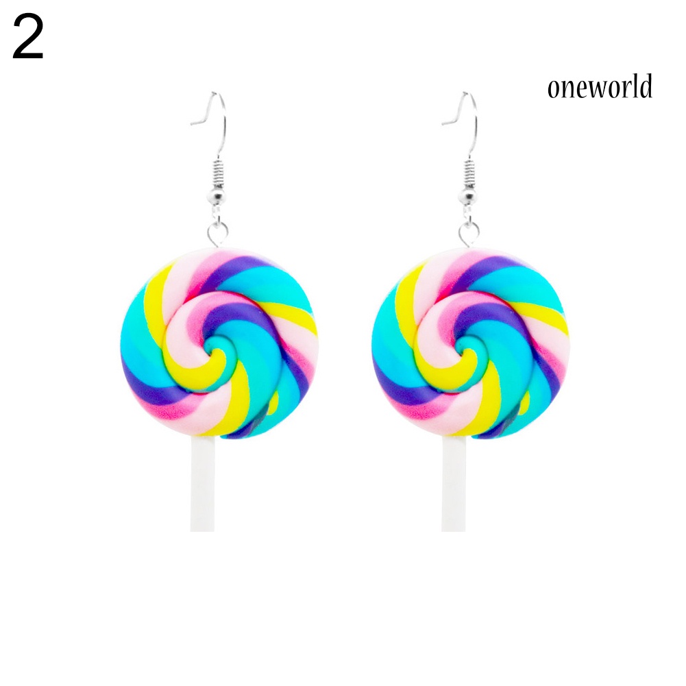 OW@ Fashion Rainbow Lollipop Candy Dangle Hook Earrings Women Jewelry Gift Party