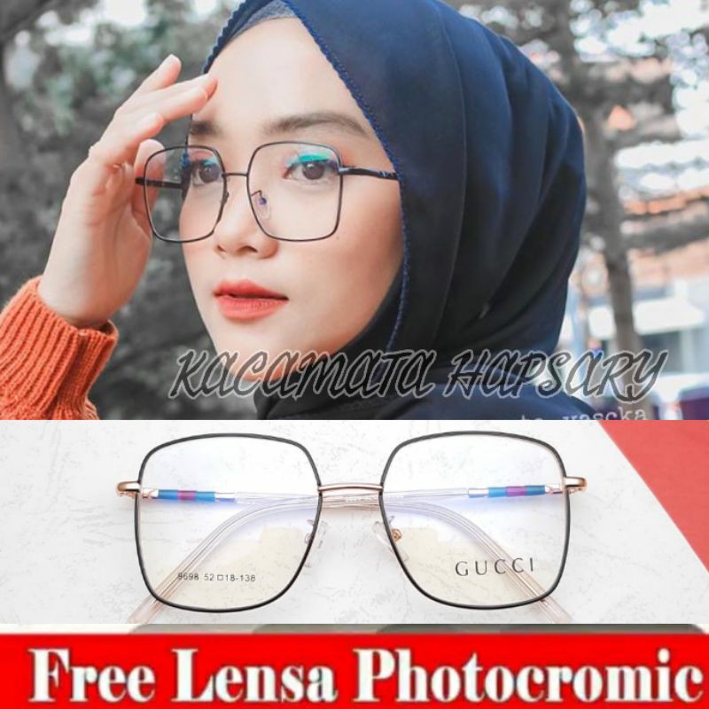 FRAME KACAMATA WANITA MODEL KOTAK 9698 ( FREE LENSA PHOTOCROMIC ) KACAMATA MINUS / ANTI RADIASI