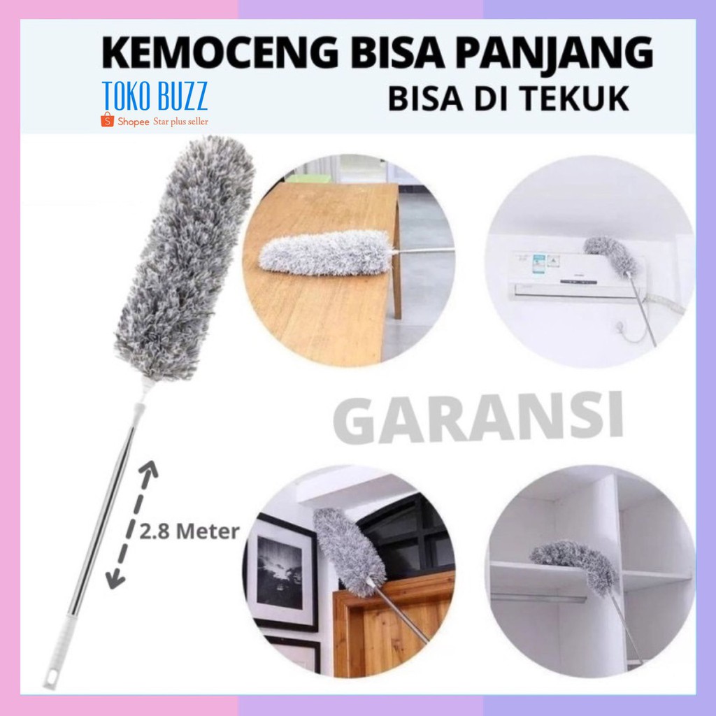 Kemoceng Microfiber Teleskopik Panjang 2 8 Meter  Tarik Tekuk Anti Debu Pembersih Debu Lemari Baju Jendela Fleksible Gagang Panjang