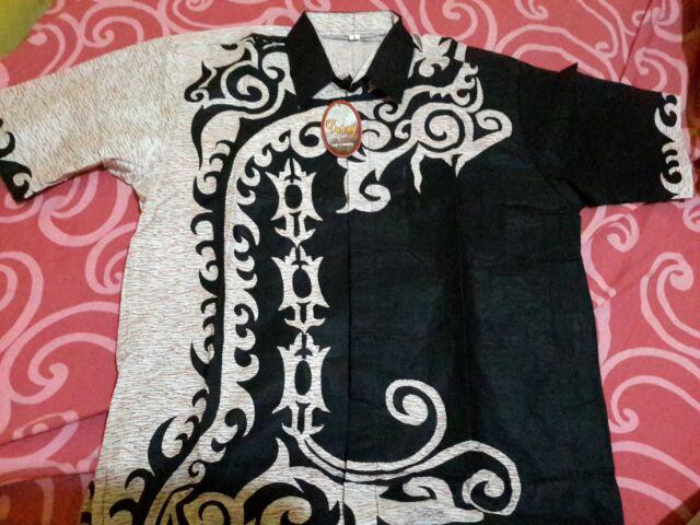 Kemeja Batik Pria Lengan Pndek Hitam Putif Cream Motif Seno Rilies