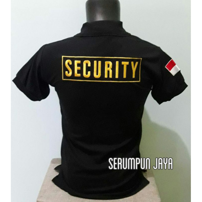 KAOS SECURITY HITAM LOGO KUNING - KAOS KERAH SECURITY - KAOS SECURITY LOGO KUNING FULL BORDIR