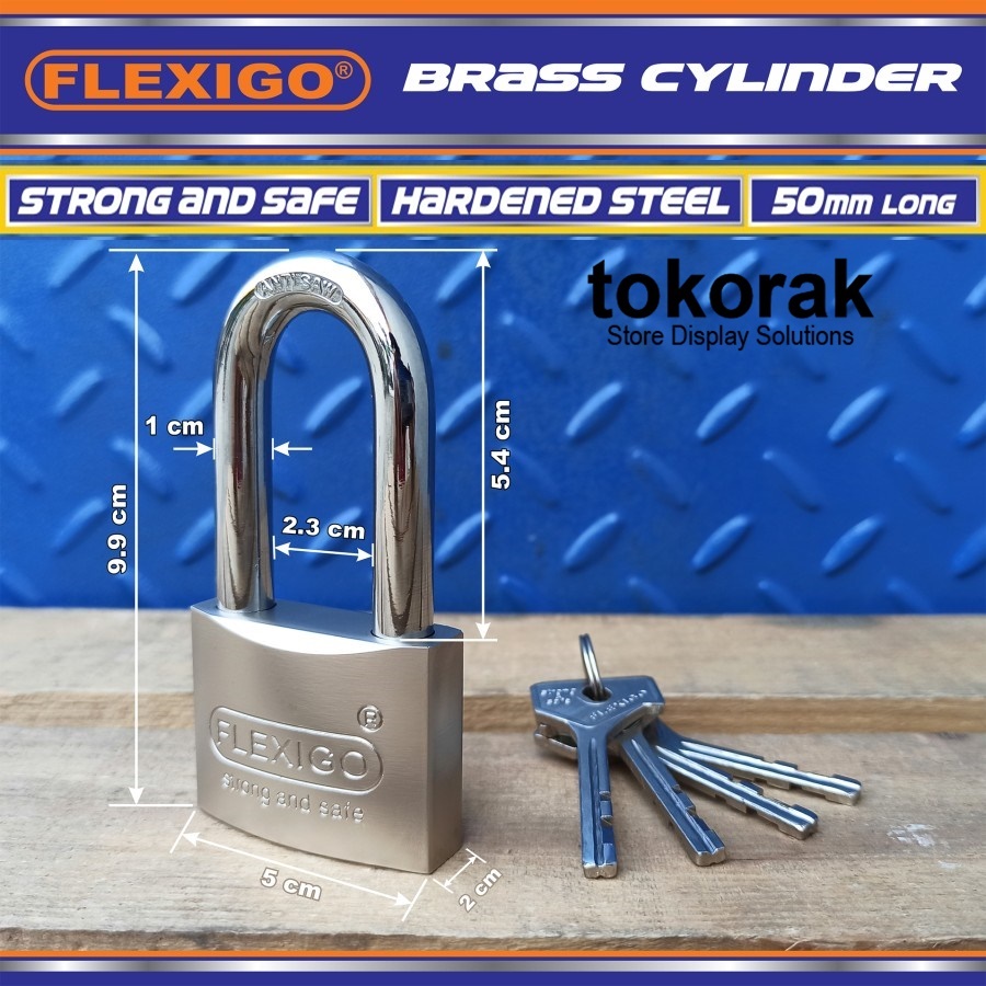 GEMBOK FLEXIGO BRASS 50MM PANJANG SHERLOCK RUMAH GUDANG TOKO