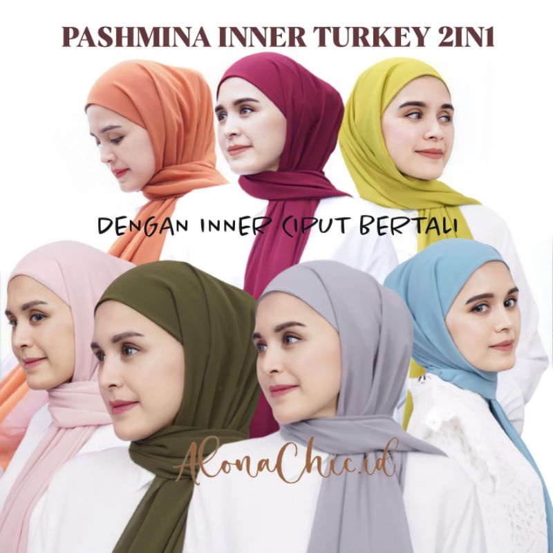 Pashmina Inner Turkey 2in1 Ceruty Babydoll Premium Original by ALONACHIC.ID Spesial Edition