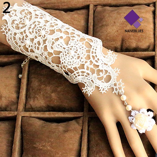 Naiveblue &gt; Gelang Tangan Lace Vintage + Cincin Aksen Bunga + Mutiara Imitasi Untuk Perhiasan Wanita / Pernikahan