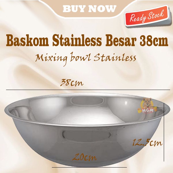 Baskom stainless 38CM TEBAL - Stainless Mixing Bowl 38cm