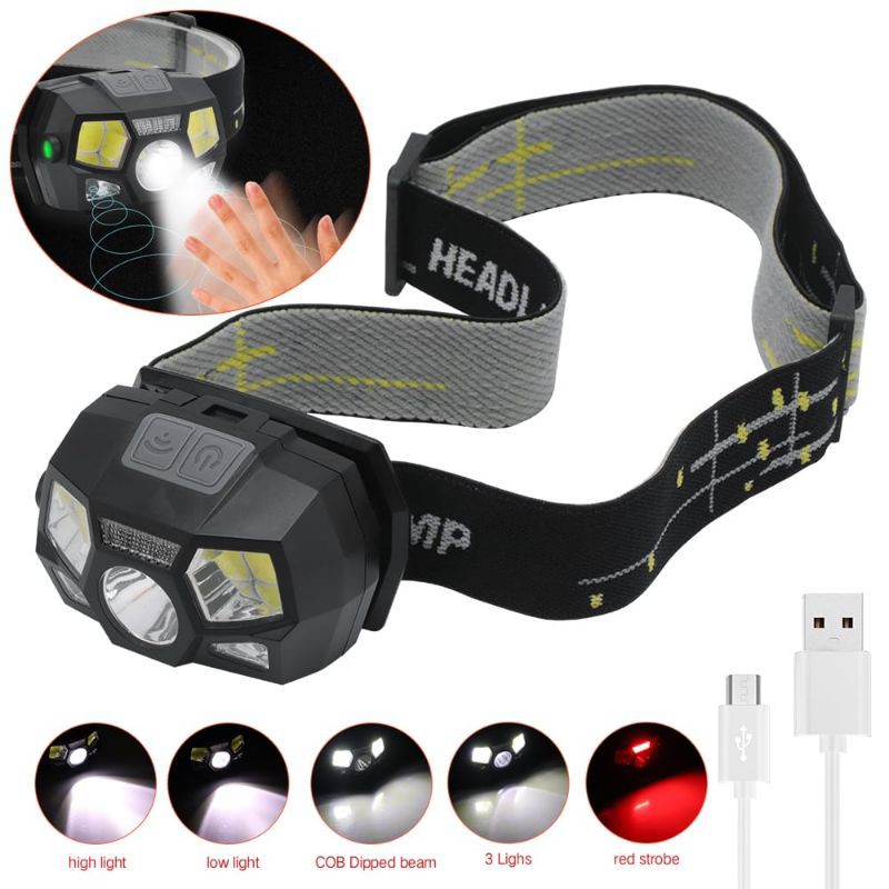 Senter Kepala sensor / Headlamp USB carger / Headlamp sensor gerak / Headlamp Rechargeable USB Motion XPE+COB 10000 Lumens