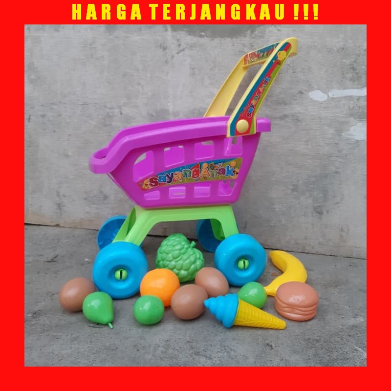 Mainan Troli Belanja Uk Besar - Keranjang Minimarket Buah Anak Edukasi
