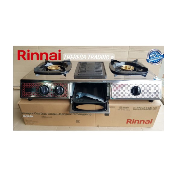 Rinnai Kompor Gas 2 Tungku + 1 Grill Pan Stainless Steel RI-524A 524A