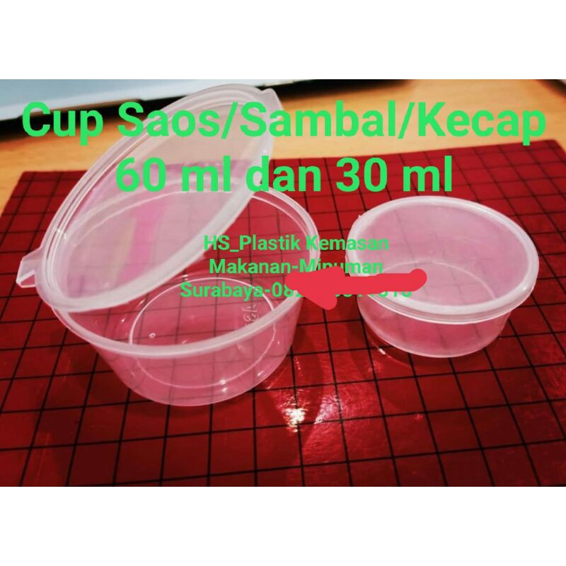 Cup Saos/Kecap/Sambal, 60 ml, fliptop. #1PACK = 100 set (tutup gandeng body)