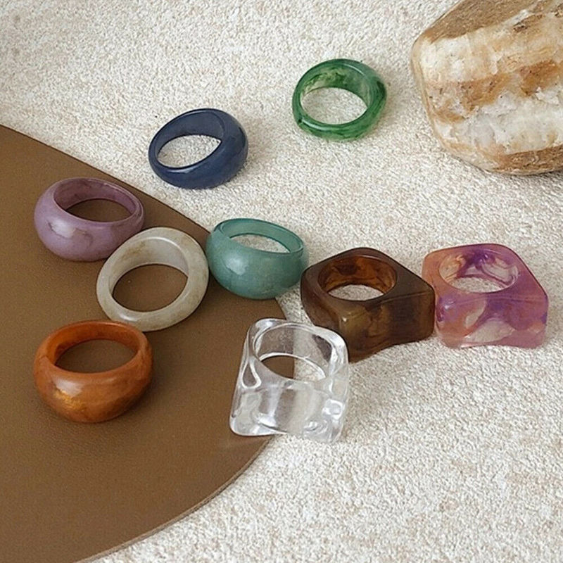 Cincin Jari Bahan Resin Akrilik Gaya Vintage Untuk Wanita