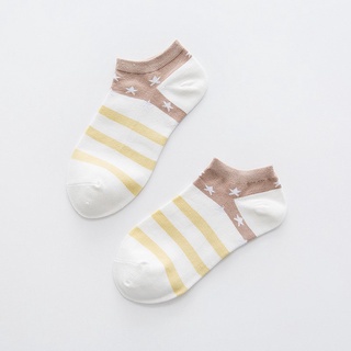 SF - Kaos Kaki Ankle Cute Kaos Kaki Pendek Polos dan Motif Semata Kaki Import Murah Motif Polos-CREAM SALUR NAVI