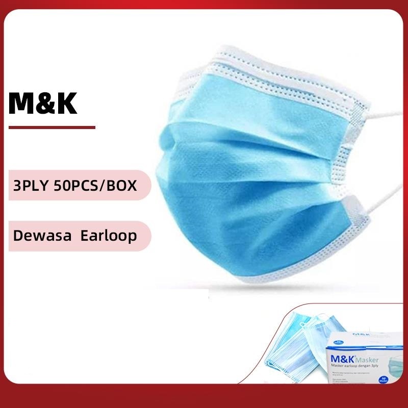 MASK DISPOSABLE PROTECTIVE - 3PLY - M&amp;K - 50 pcs