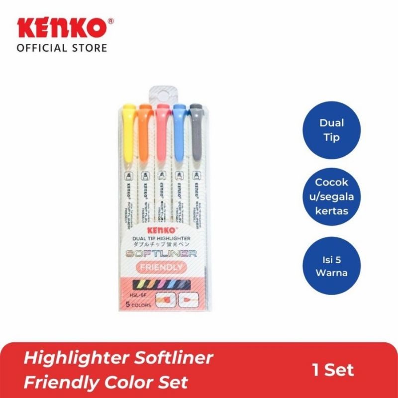 

Highlighter Kenko Friendly HSL-6F Marker Dual Tip Softliner Textliner