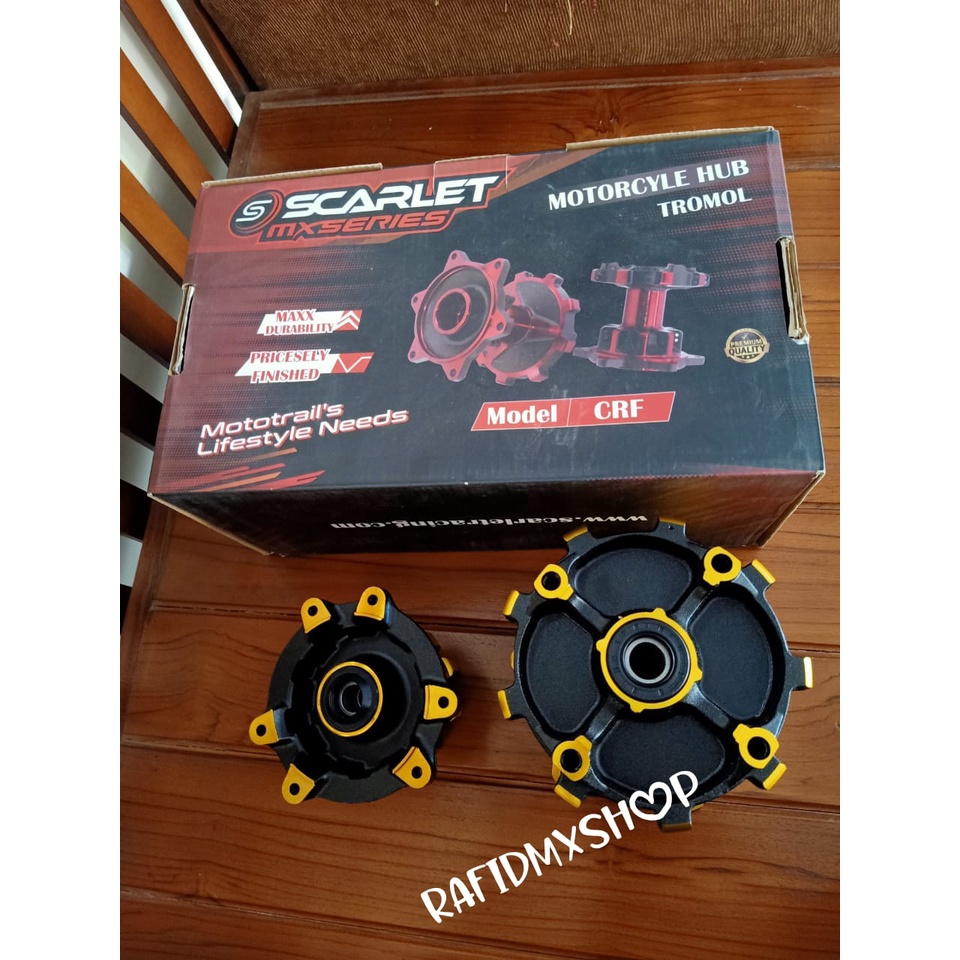 TROMBOL TROMOL SCARLET UNTUK HONDA CRF150L DEPAN BELAKANG HOLE 36 36 WARNA BLACK GOLD