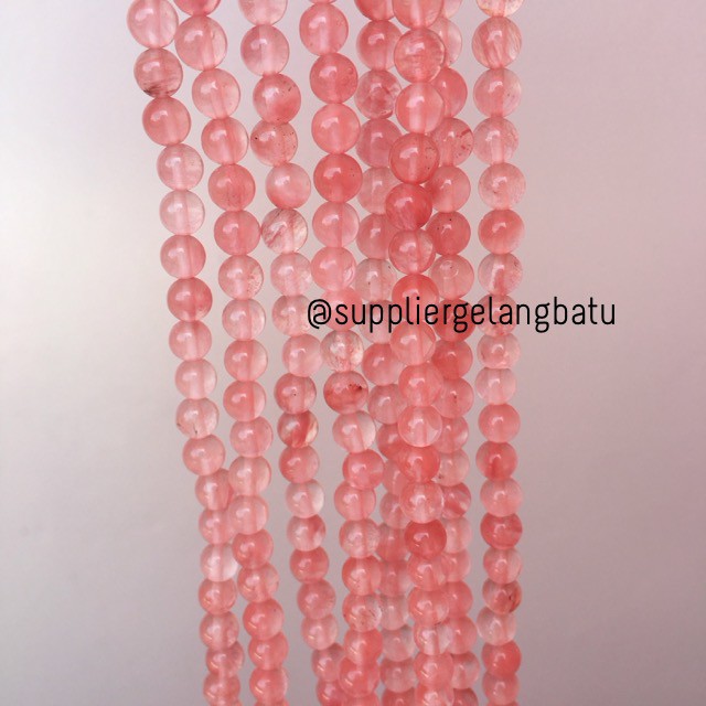 supplier kristal cherry quartz pink natural crystal stone healing 8mm perhiasan pria wanita terapi