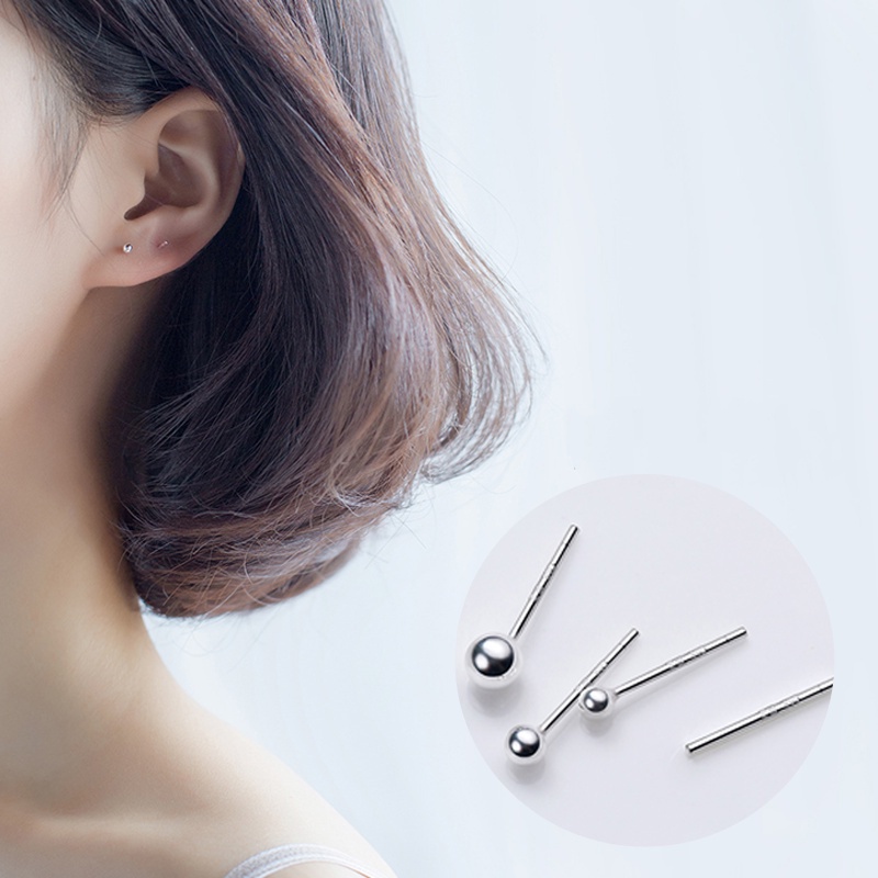 Anting Tusuk Model Manik-Manik Bulat Kecil Gaya Korea Bahan silver S999 Untuk Wanita