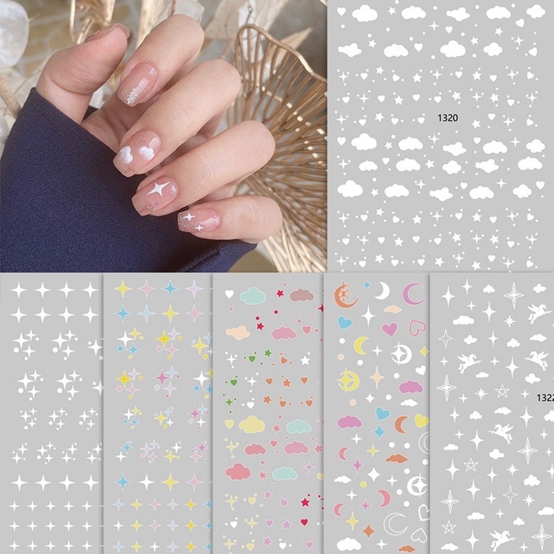 (Dreamy Cloud Twinkling Star) 1 Lembar / Pak Stiker Kuku Foil Transfer Air Untuk Nail Art / Manicure Diy