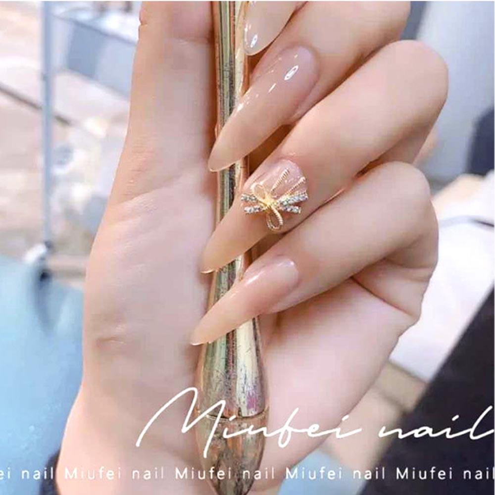 AUGUSTINA Agustina Kuku Zirkon Emas Bunga Kupu-Kupu Manicure Metal Bow Nail Jewelry