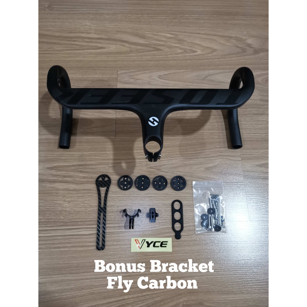 Handlebar TOSEEK Integrated Carbon Stang Roadbike + Bracket Fly Integrated   Carbon