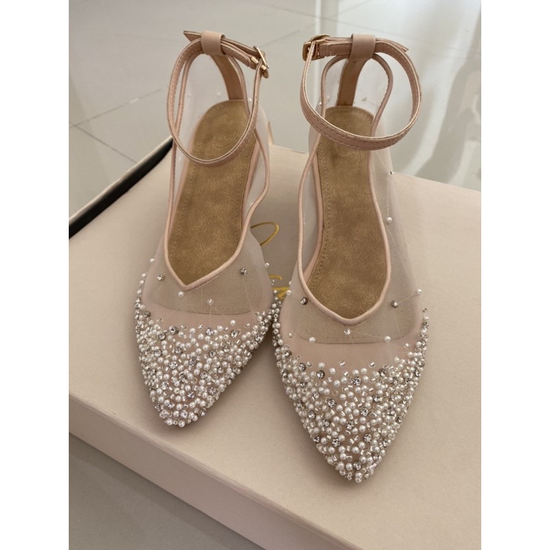wedding shoes lacies heels 5cm pearl & swarovski NEW