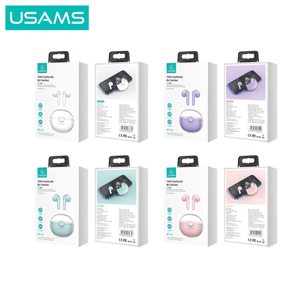 USAMS BU12 TWS Transparent Unique Macaron Earphone Bluetooth 5.1