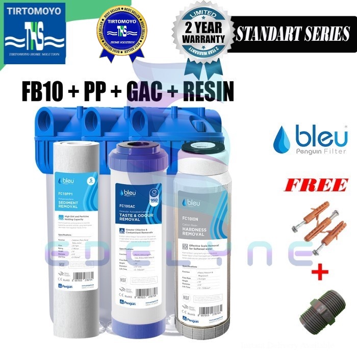 3 Paket Filter Air sumur/tandon/toren penguin 10" STD PP+GAC+RESIN