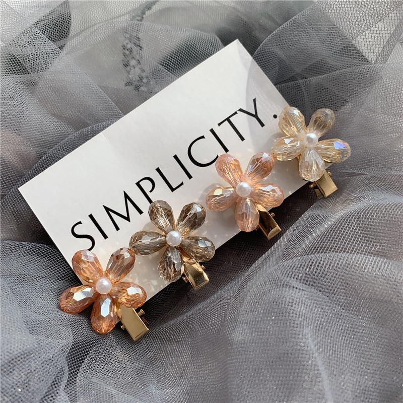 Korean Summer Crystal Flower Short Hair Clip Wild Color Personality Word Clip
