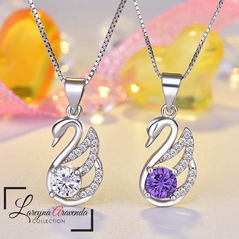 Kalung Titanium Wanita Liontin Swan Kristal Crystal Swarovski KL048