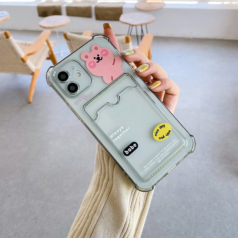 Soft Case Silikon TPU Transparan Motif Beruang Untuk iPhone 12 13 Se 2020 6 6S 7 8 Plus X XS XR 11 Pro Max