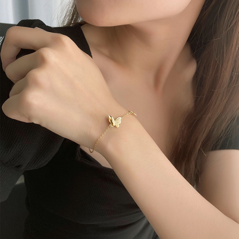 Gelang Titanium Premium Kupu-Kupu Wanita Lapis Emas 24k Anti Karat Perhiasan