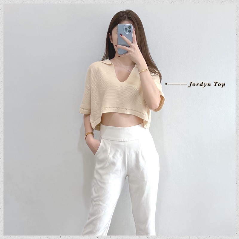JORDYN TOP|Atasan crop rajut wanita import croptop rajut kaos korea wanita motif