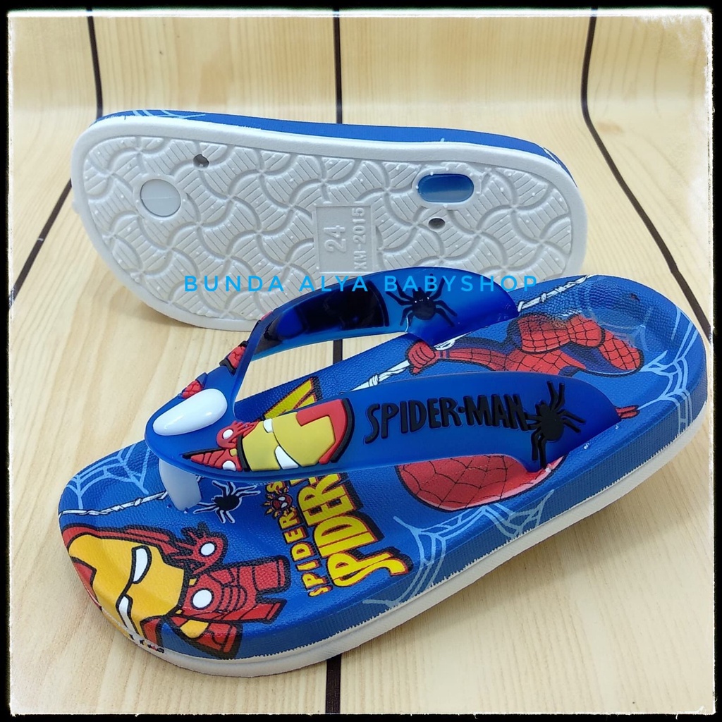 Sendal Anak Laki Jepit IMPORT Usia 5 6 7  Tahun  BIRU Motif Superhero - Sendal Jepit Anak Cowok Elastis Alas Karet Anti Licin