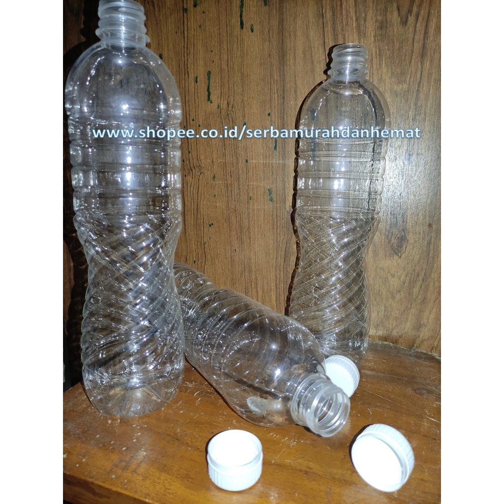 Botol Plastik PET Lengkap Tutup Aqua Serbaguna Dinding Tebal 1,1L